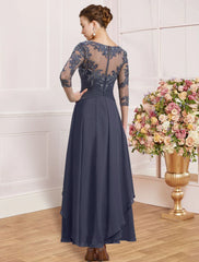 Sheath / Column Mother of the Bride Dress Wedding Guest Simple Elegant Jewel Neck Ankle Length Chiffon Lace 3/4 Length Sleeve with Pleats Sequin