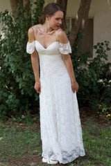 Spaghetti Straps Off-The-Shoulder Lace Floor-Length Wedding Dress