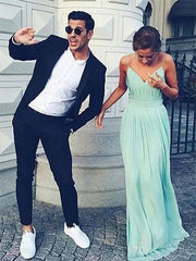 Spaghetti Straps Sleeveless Floor-Length Ruched Chiffon Dresses