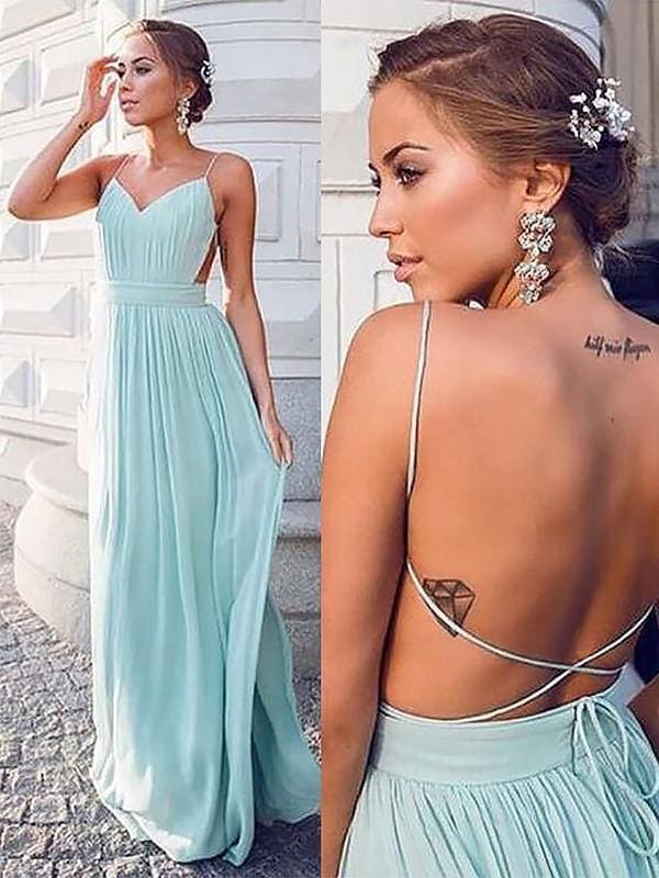 Spaghetti Straps Sleeveless Floor-Length Ruched Chiffon Dresses