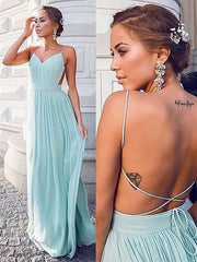 Spaghetti Straps Sleeveless Floor-Length Ruched Chiffon Dresses