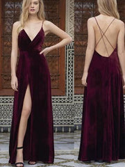 Spaghetti Straps Sleeveless Floor-Length Ruffles Velvet Dresses