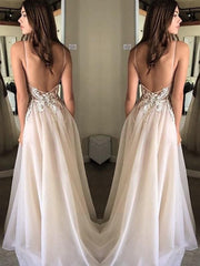 Spaghetti Straps Sleeveless Floor-Length With Applique Chiffon Dresses