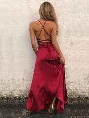 Spaghetti Straps Sleeveless Floor-Length With Ruffles Satin Dresses