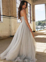 Spaghetti Straps Sweep/Brush Train Tulle With Beading Dresses