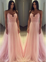 Spaghetti Straps Sweep/Brush Train With Applique Tulle Dresses