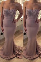 Spaghetti Straps Sweetheart Mermaid Bridesmaid Dress with Lace Appliques