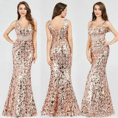 Sparkle Gold Sequins Prom Dress Long Mermaid Evening Party Gowns