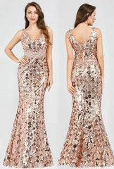 Sparkle Gold Sequins Prom Dress Long Mermaid Evening Party Gowns