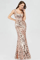 Sparkle Gold Sequins Prom Dress Long Mermaid Evening Party Gowns