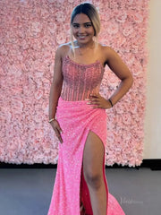 Sparkly Beaded Sequin Mermaid Prom Dress 2025 with Slit – FD5025