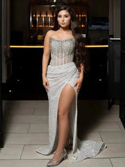 Sparkly Beaded Sequin Mermaid Prom Dress 2025 with Slit – FD5025