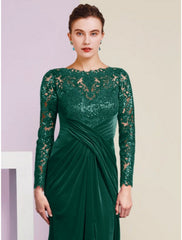 Aimishang  A-Line Mother of the Bride Dress Wedding Guest Party Elegant Scoop Neck Floor Length Velvet Long Sleeve with Lace Sequin Split Front