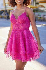 A line thin shoulder strap with full body lace, cute Homecoming dress