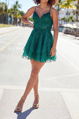 A line thin shoulder strap with full body lace, cute Homecoming dress