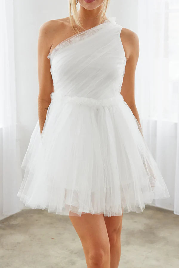 A-shaped one shoulder sheer short Homecoming Dresses