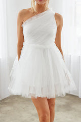 A-shaped one shoulder sheer short Homecoming Dresses