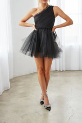 A-shaped one shoulder sheer short Homecoming Dresses
