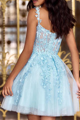 A-line V-neck lace sticker short Homecoming Dresses