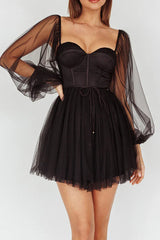 A line Sweetheart Long sleeved Black Short Homecoming Dresses