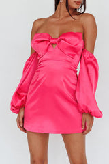 Detachable sheath/column sleeves with cute bow short Homecoming Dresses