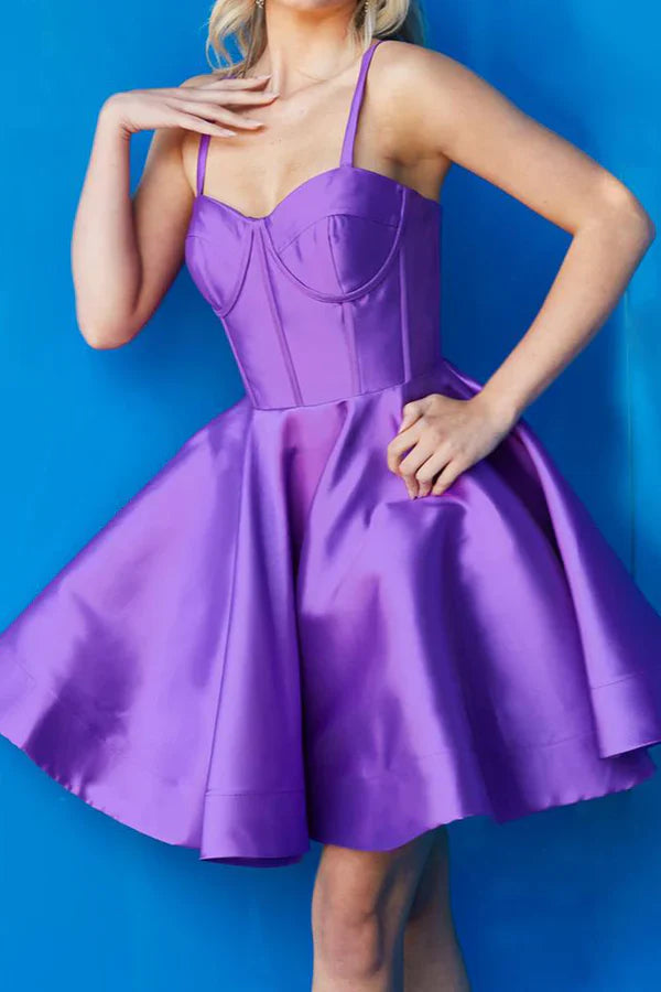 A line Sweetheart Satin Short Homecoming Dress