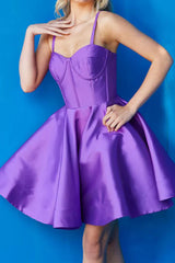 A line Sweetheart Satin Short Homecoming Dress