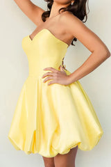 A line Sweetheart Satin Yellow Cute Homecoming Dress
