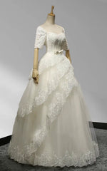 Square Neck Tiers A-line Floor-length Wedding Dress With Appliques