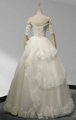 Square Neck Tiers A-line Floor-length Wedding Dress With Appliques