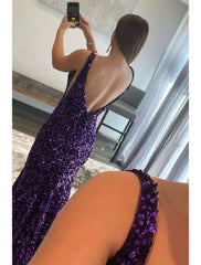 Prom Dresses Dress Formal Sleeveless V Neck Sequined Backless with Sequin
