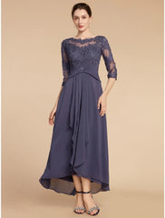 Aimishang A-Line Mother of the Bride Dress Wedding Guest Elegant Scoop Neck Ankle Length Chiffon Lace 3/4 Length Sleeve with Ruching Solid Color