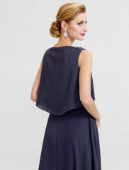 Aimishang  A-Line Mother of the Bride Dress Formal Open Back Two Piece Jewel Neck Ankle Length Chiffon Sequined Sleeveless with Sashes / Ribbons Beading