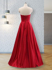 Strapless Beading Satin Evening Party Dresses With Pockets