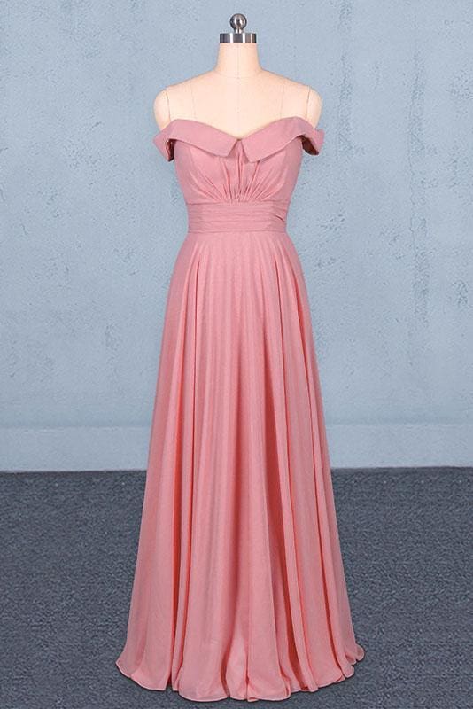 Strapless Floor Length Chiffon Pink Prom Simple A Line Bridesmaid Dress