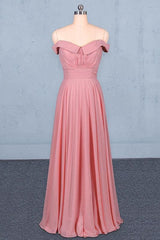 Strapless Floor Length Chiffon Pink Prom Simple A Line Bridesmaid Dress