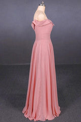 Strapless Floor Length Chiffon Pink Prom Simple A Line Bridesmaid Dress