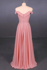Strapless Floor Length Chiffon Pink Prom Simple A Line Bridesmaid Dress