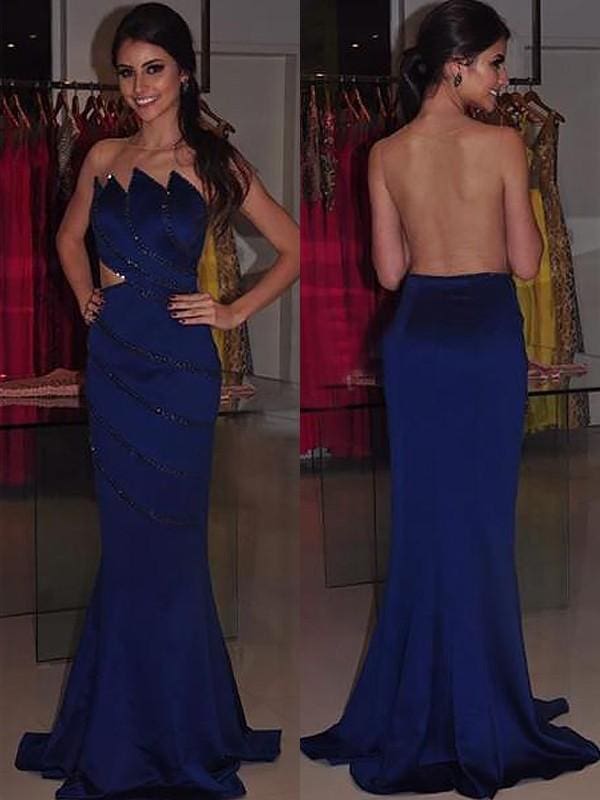 Strapless Sleeveless With Beading Satin Prom Dresses