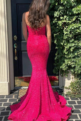 Stunning Hot Pink Sweetheart Sequins Evening Dress Mermaid Sleeveless