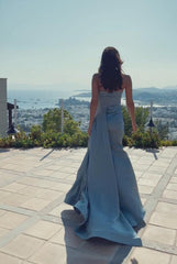 Stunning Long Mermaid V-neck Spaghetti Straps Split Prom Dress with Ruffles