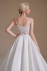 Stunning Long V-Neck Wedding Dress with Lace Appliques