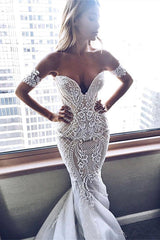 Stunning Off-the-Shoulder Mermaid Wedding Dress With Lace Appliques