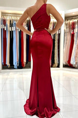 Stunning Red One Shoulder Mermaid Evening Dress With Split