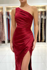 Stunning Red One Shoulder Mermaid Evening Dress With Split