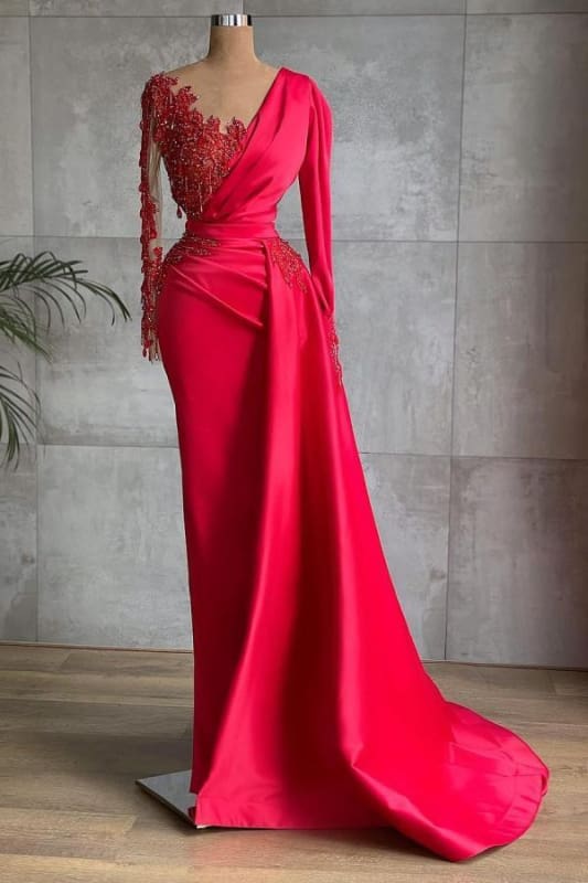 Stunning Red One Shoulder Mermaid Evening Gown with Side Cape