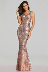 Stunning Sequins Long Evening Dress V-neck Mermaid Prom Dresses With Beadings
