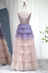 Stunning V Neck Evening Dress with Sequin Beading and Layered Hem