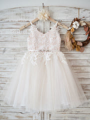 Stunning V-Neck Tulle Flower Girl Dress with Appliques
