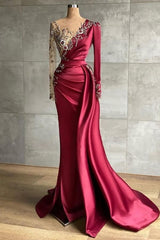 Stylish Satin evening dress with Side Sweep Train | Prom dresses with long sleeves